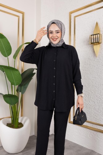 Modaebva - Önden Düğmeli İkili Takım-5027 Siyah (1)