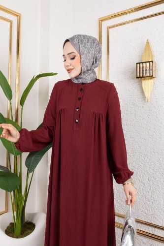 Modaebva - Robalı Tesettür Elbise-5023 Bordo (1)