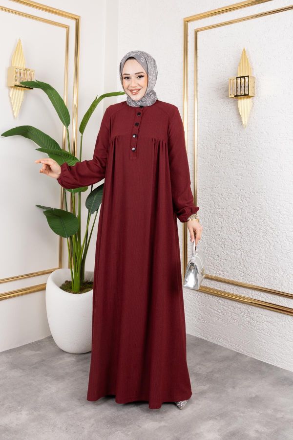 Robalı Tesettür Elbise-5023 Bordo