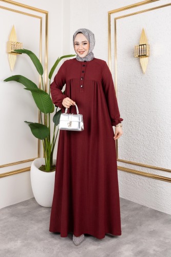 Modaebva - Robalı Tesettür Elbise-5023 Bordo