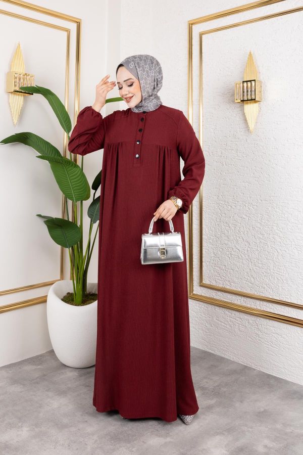 Robalı Tesettür Elbise-5023 Bordo